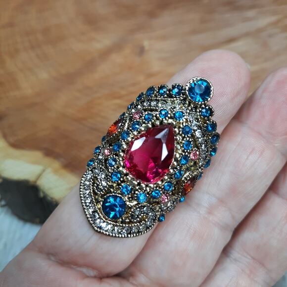 NWT Large Colorful Bohemian Statement Ring Women's Size 10 Gold Tone, Blue, Pink - Picture 4 of 5